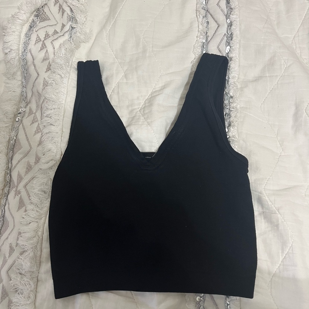 Fabletics Black Ribbed V-Neck Top